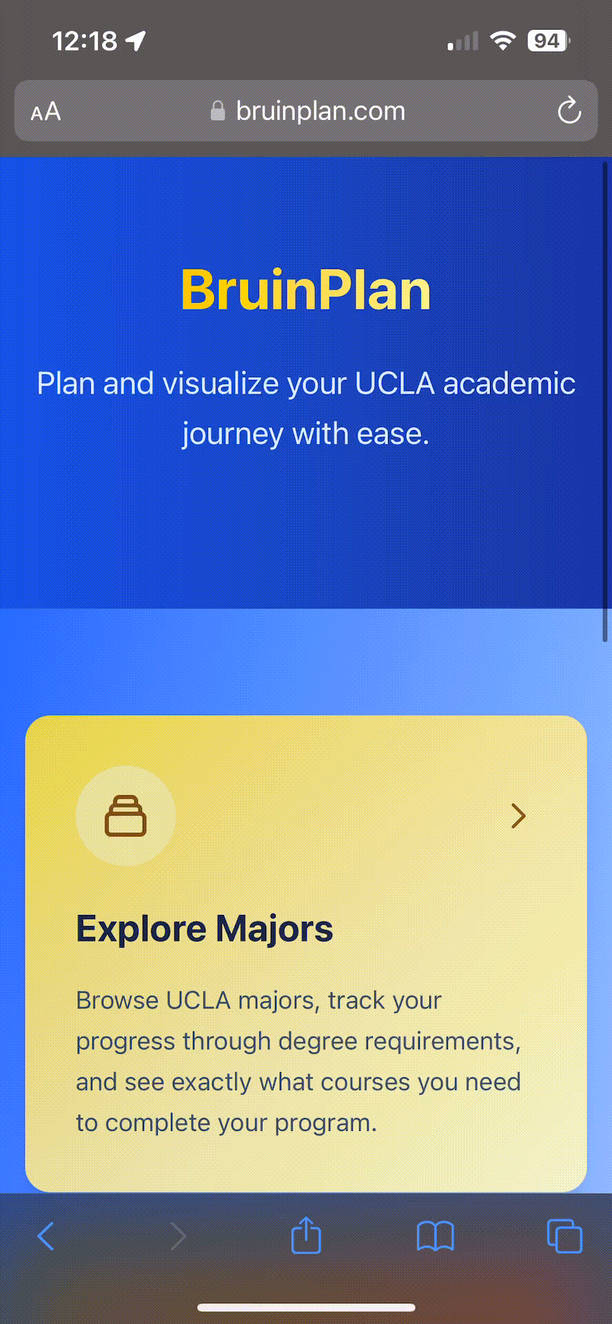 BruinPlan mobile interface showing responsive design