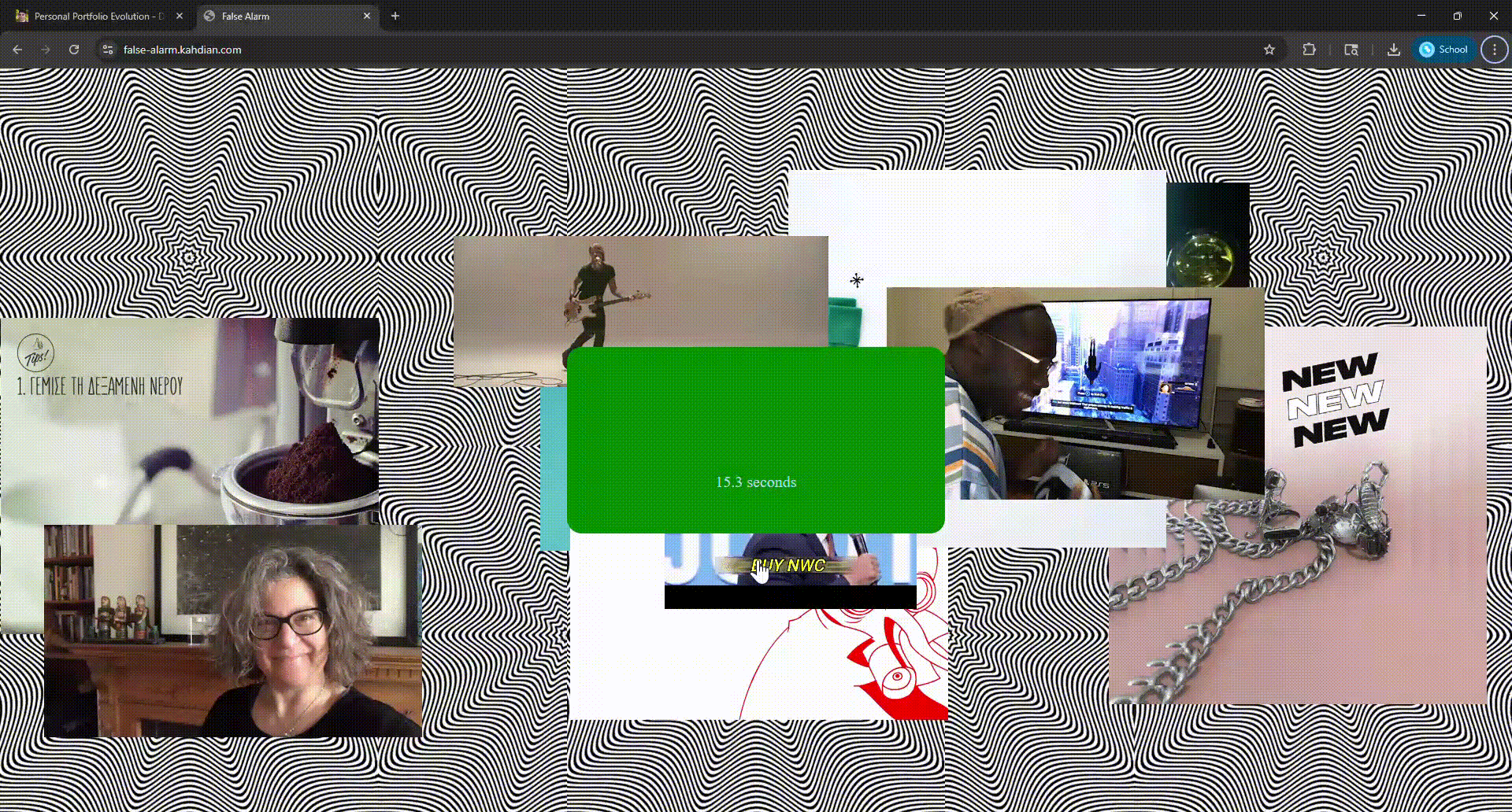 False Alarm game with meme GIF distractions